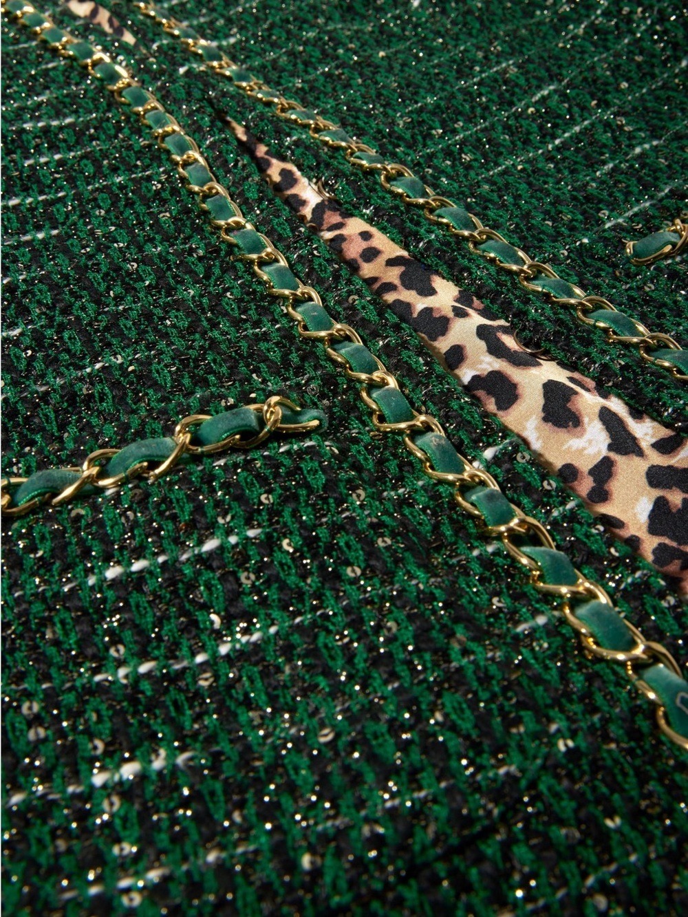 Boston Proper Size 10 Emerald Green Tweed Chain Detail Sequin Jacket Blazer - Picture 8 of 15